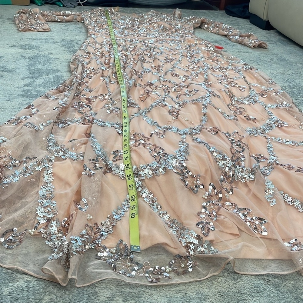 NWT Mac Duggal 5496 Embellished Illusion High Neck Long Sleeve A Line Gown 14 - Picture 15 of 16